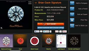 Diamond Details Page for Brian Gavin Signature Hearts & Arrows Diamond, AGS #1040363310023