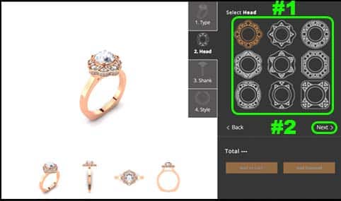 Step 2 of the Brian Gavin 810 Collection online ring builder tutorial.