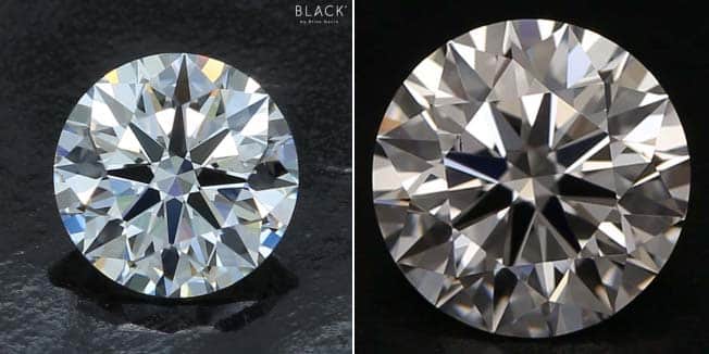 One carat diamond comparison, Black by Brian Gavin on the left, Blue Nile LD10291469, GIA 1289718328 on the right